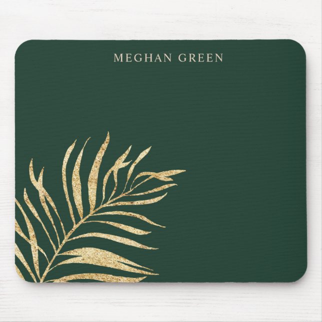 Gold leaf minimalist hunter green monogram mouse pad (Front)