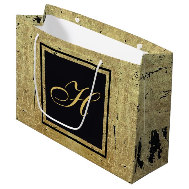 Gold Leaf Monogram Large Gift Bag (Front Angled)