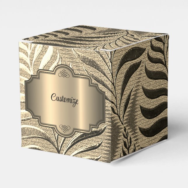 Gold Leaf Motif Cube Favour Box (Front Side)