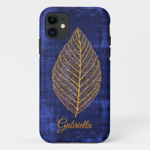 Gold Leaf on Navy Blue Satin -*personalise* iPhone 11 Case