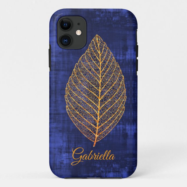 Gold Leaf on Navy Blue Satin -*personalise* Case-Mate iPhone Case (Back)