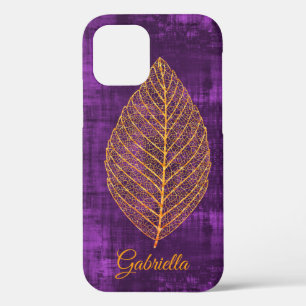 Gold Leaf on Violet Purple Satin -*personalise* iPhone 12 Case