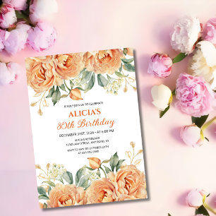 Gold Leaf Orange Peony Rustic Floral Birthday  Invitation