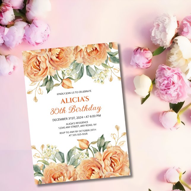 Gold Leaf Orange Peony Rustic Floral Birthday  Invitation (Creator Uploaded)