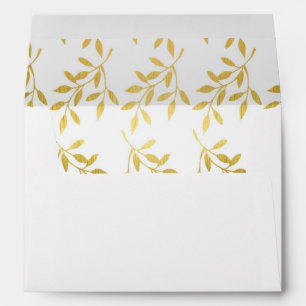 Gold Leaf Pattern Decorative Lined Weddings Envelope