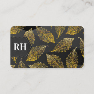 Gold Leaf Pattern   Monogram Business Card