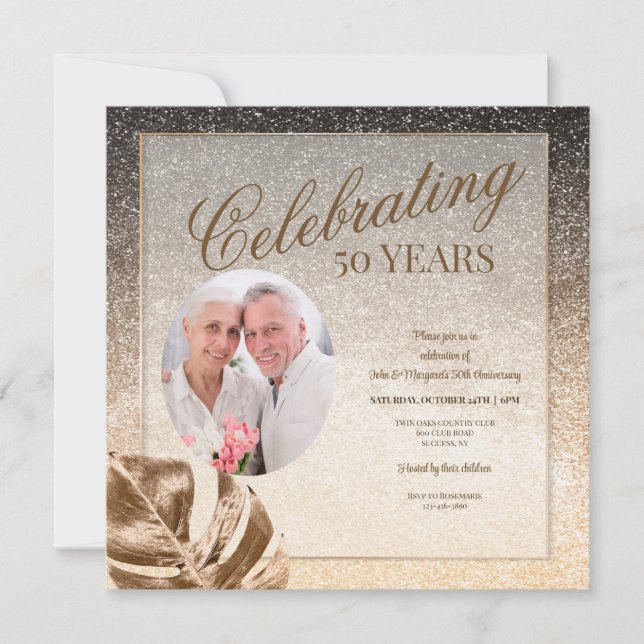 Gold Leaf Photo Invitation (Front)