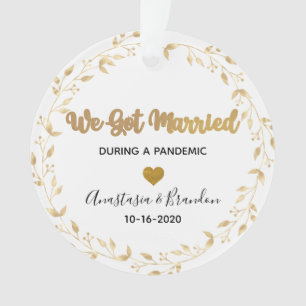 Gold Leaf Photo Married During Pandemic Christmas Ornament