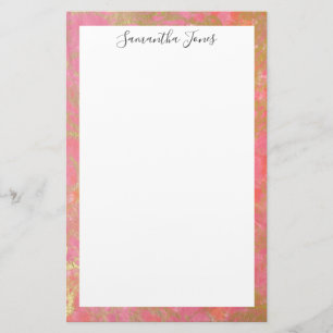 Gold Leaf Pink Marble  Metallic   Personalised Stationery