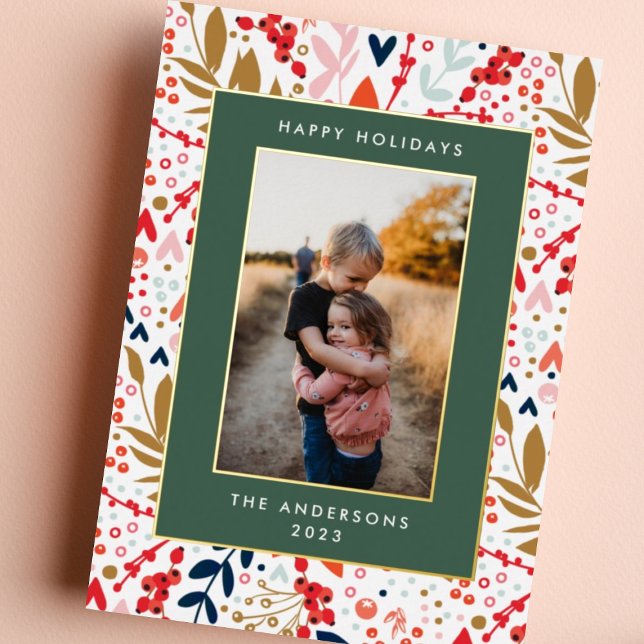 Gold Leaf Pressed Frames Christmas Theme Photo Foil Holiday Card (Creator Uploaded)