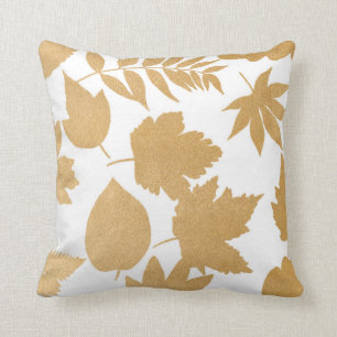 Gold Leaf Silhouette on white, modern fall decor Cushion