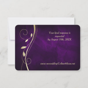 Gold Leaf Swirl Deep Purple Wedding RSVP Card