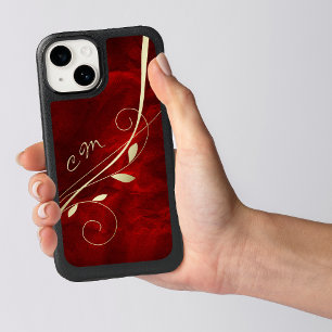 Gold Leaf Swirl Red Monogram