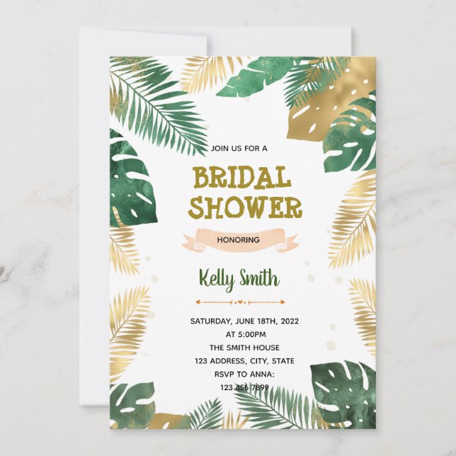 Gold leaf tropical theme invitation (Front)