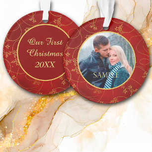 Gold Leaf Vine Photo Template First Christmas Ornament