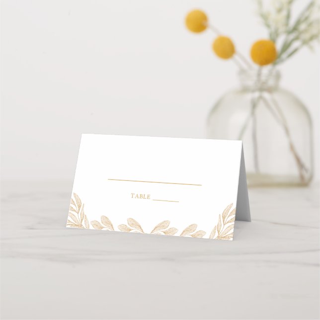 Gold Leaf Wedding Reception Place Card (Front)