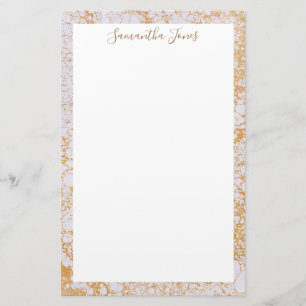 Gold Leaf White Marble  Metallic   Personalised Stationery