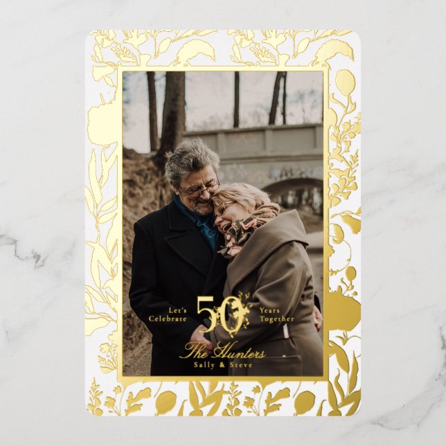 Gold Leaf WildFlower 50TH Wedding Anniversary Foil (Front)