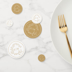 Gold Leafy Crest Monogram Wedding Confetti