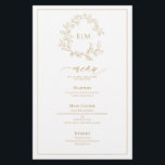 Gold Leafy Crest Monogram Wedding Menu<br><div class="desc">Create the perfect reception setting! We're loving this trendy, modern gold 5.5"x 8.5" wedding menu! Simple, elegant, and oh-so-pretty, it features a hand drawn leafy wreath encircling a modern wedding monogram. It is personalised in elegant typography, and accented with hand-lettered calligraphy. Finally, it is trimmed in a delicate frame. Veiw...</div>