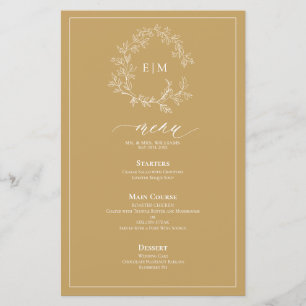 Gold Leafy Crest Monogram Wedding Menu