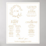 Gold Leafy Crest Monogram Wedding Program Poster<br><div class="desc">We're loving this trendy, modern gold a formal wedding ceremony program Poster! Simple, elegant, and oh-so-pretty, it features a hand drawn leafy wreath encircling a modern wedding monogram. It is personalised in elegant typography, and accented with hand-lettered calligraphy. Finally, it is trimmed in a delicate frame. features all the details...</div>