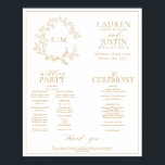 Gold Leafy Crest Monogram Wedding Program Poster<br><div class="desc">We're loving this trendy, modern gold a formal wedding ceremony program Poster! Simple, elegant, and oh-so-pretty, it features a hand drawn leafy wreath encircling a modern wedding monogram. It is personalised in elegant typography, and accented with hand-lettered calligraphy. Finally, it is trimmed in a delicate frame. features all the details...</div>