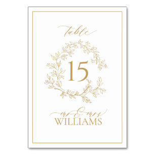 Gold Leafy Crest Monogram Wedding Table Number