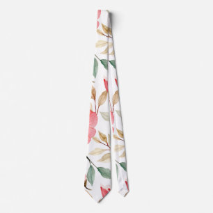 Gold Leafy Green Dusty Blush Pink Pattern Tie
