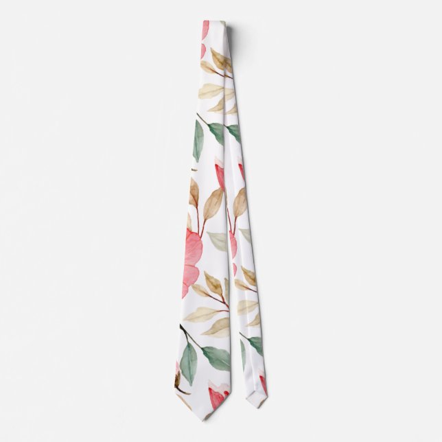 Gold Leafy Green Dusty Blush Pink Pattern Tie (Front)