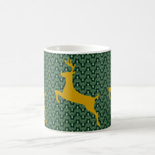 Gold Leaping Deer on Green Chevron Background Coffee Mug