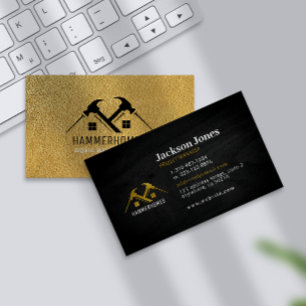 Gold Leather and Black Wood Luxury Home Renovation Business Card