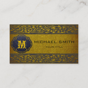 Gold Leather Black Damask Border Business Card