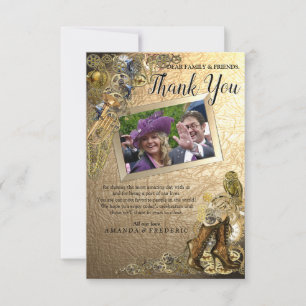 Gold Leather Steampunk Wedding Thank You card