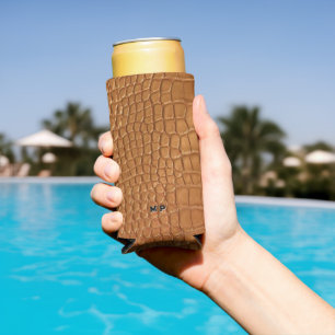 Gold leather texture luxury  seltzer can cooler