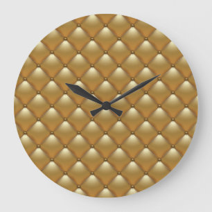 Gold leather upholstery, vintage sofa. large clock