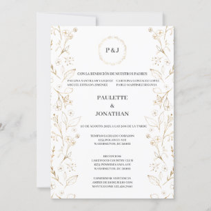 Gold leave elegant wedding invitation