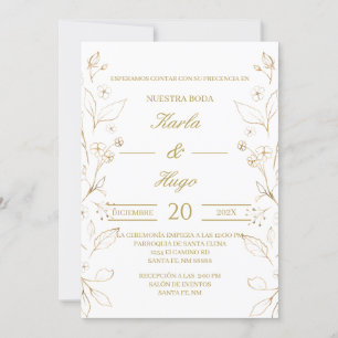 Gold leave wedding invitation