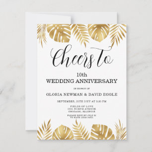 Gold Leaves 10th Wedding Anniversary  Invitation