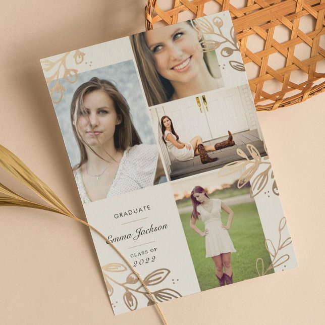 Gold Leaves 4 Photo Grad Announcement (Creator Uploaded)