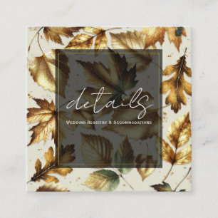 Gold Leaves Almond Beige Black Fall Wedding Detail Square Business Card