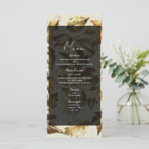 Gold Leaves Almond Beige & Black Fall Wedding Menu