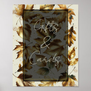 Gold Leaves Almond Beige Black Gifts & Cards Sign