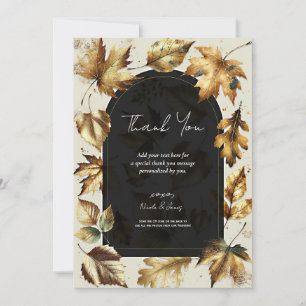 Gold Leaves Almond Beige & Black Glam Thank You Invitation