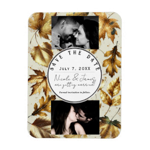 Gold Leaves Almond Beige Cream Fall Save the Date Magnet