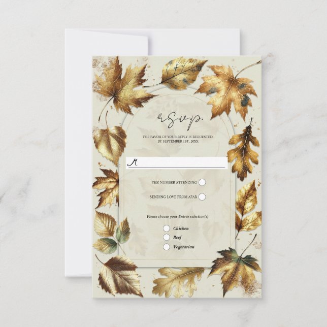 Gold Leaves Almond Beige Cream Glam Fall RSVP (Front)