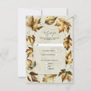 Gold Leaves Almond Beige Cream Glam Fall RSVP Card