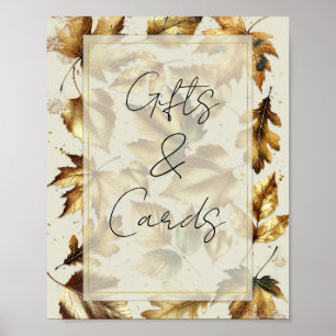 Gold Leaves Almond Beige Gifts & Cards Table Sign