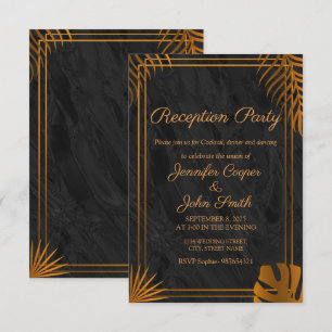 Gold Leaves and Geometric Frame Modern Reception Invitation