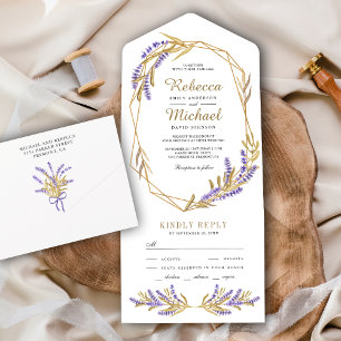 Gold Leaves and Lavender Floral Wedding All In One Invitation